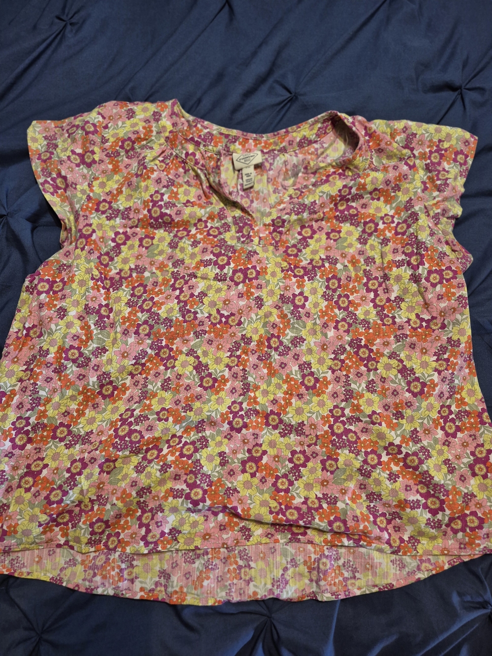 St. John's Bay Floral V-Neck Top — Pink, Orange & Yellow